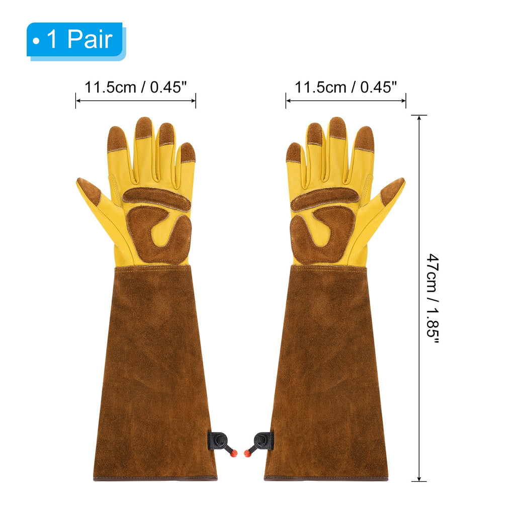 Long Gardening Glove, Cowhide Leather Rose Pruning Garden Glove Thorn Proof Yellow/Brown XL - Image 2