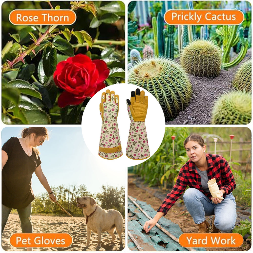 Gardening Gloves for Women Rose Pruning Thorn Proof Breathable Touchscreen Long Forearm Protection Garden Gloves(Yellow) - Image 4