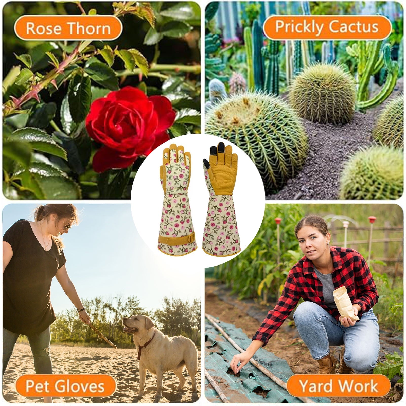 Gardening Gloves for Women Rose Pruning Thorn Proof Breathable Touchscreen Long Forearm Protection Garden Gloves(Yellow) - Image 4