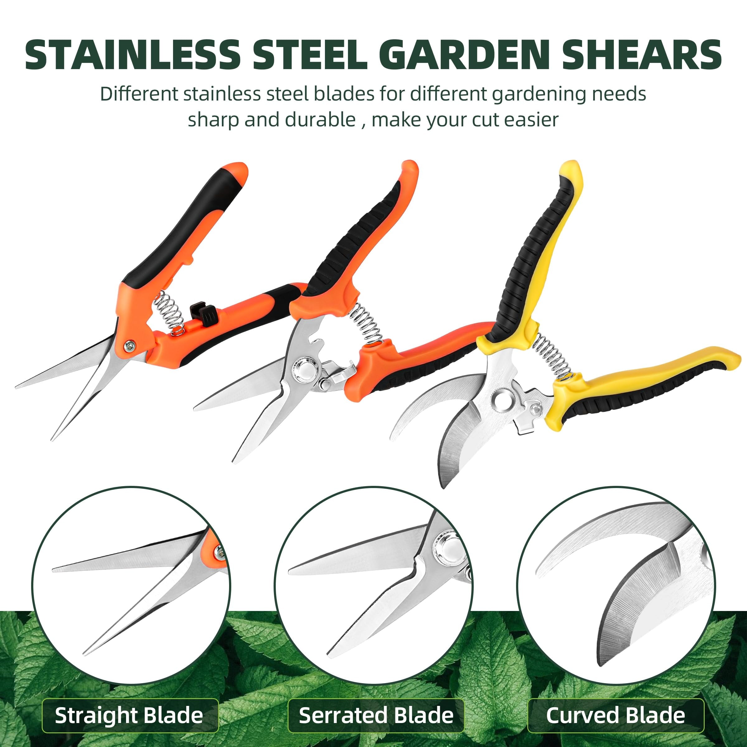 3 Pack Garden Pruning Shears, Stainless Steel Garden Shears, Gardening Shears, Gardening Scissors, Garden Scissors, G... - Image 2