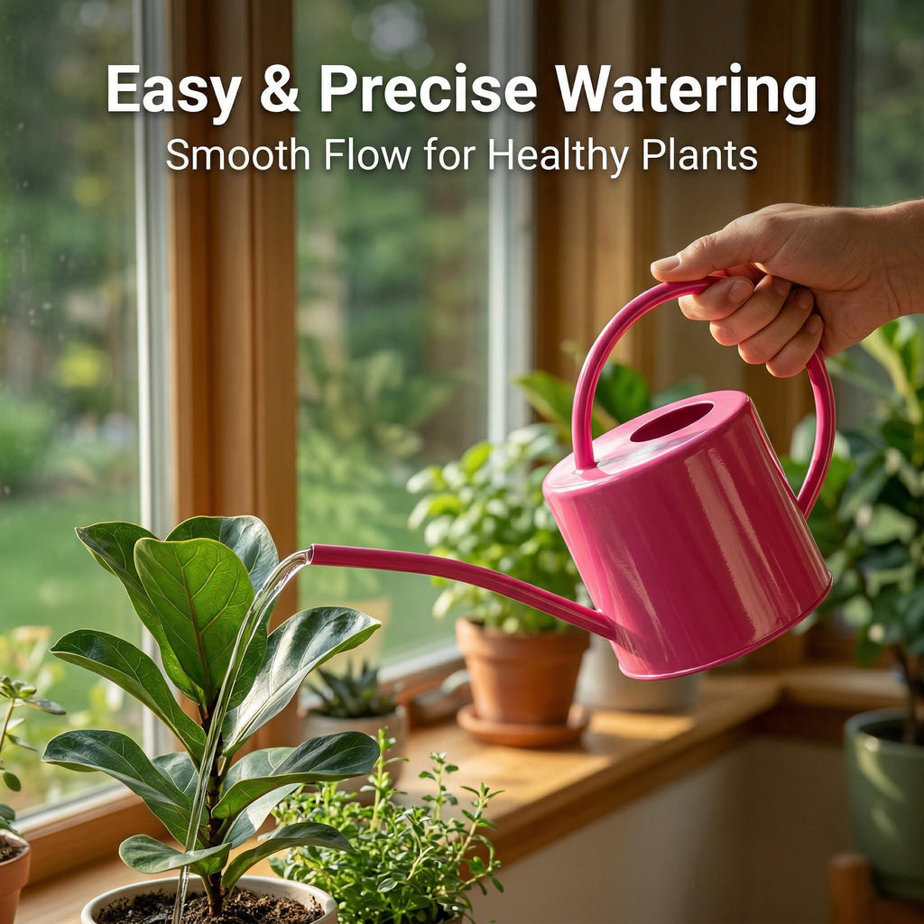 Metal Watering Can 1.5L. Modern Style Watering Pot with Handle and Long Spout, Rose - Image 4