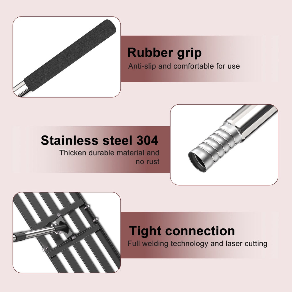 Lawn Leveling Rake, 30" x 10" Heavy-Duty Stainless Steel Lawn Leveler with 72“ Adjuatble Long Handle - Effort-Saving Leveling Soil Sand Spre - Image 5