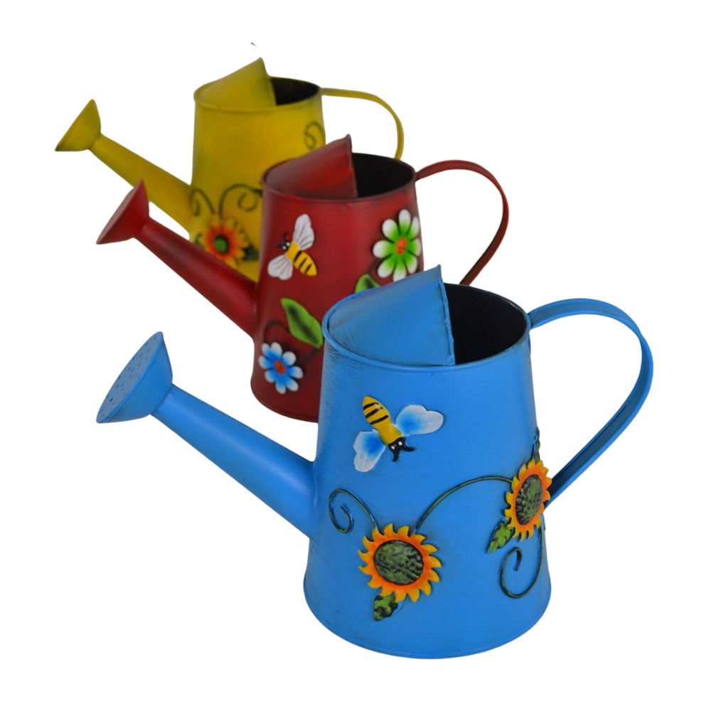 Small Blue Watering Can - Decorative Sunflower & Bee Metal Watering Can (Vol: 4 Cups) - Image 6