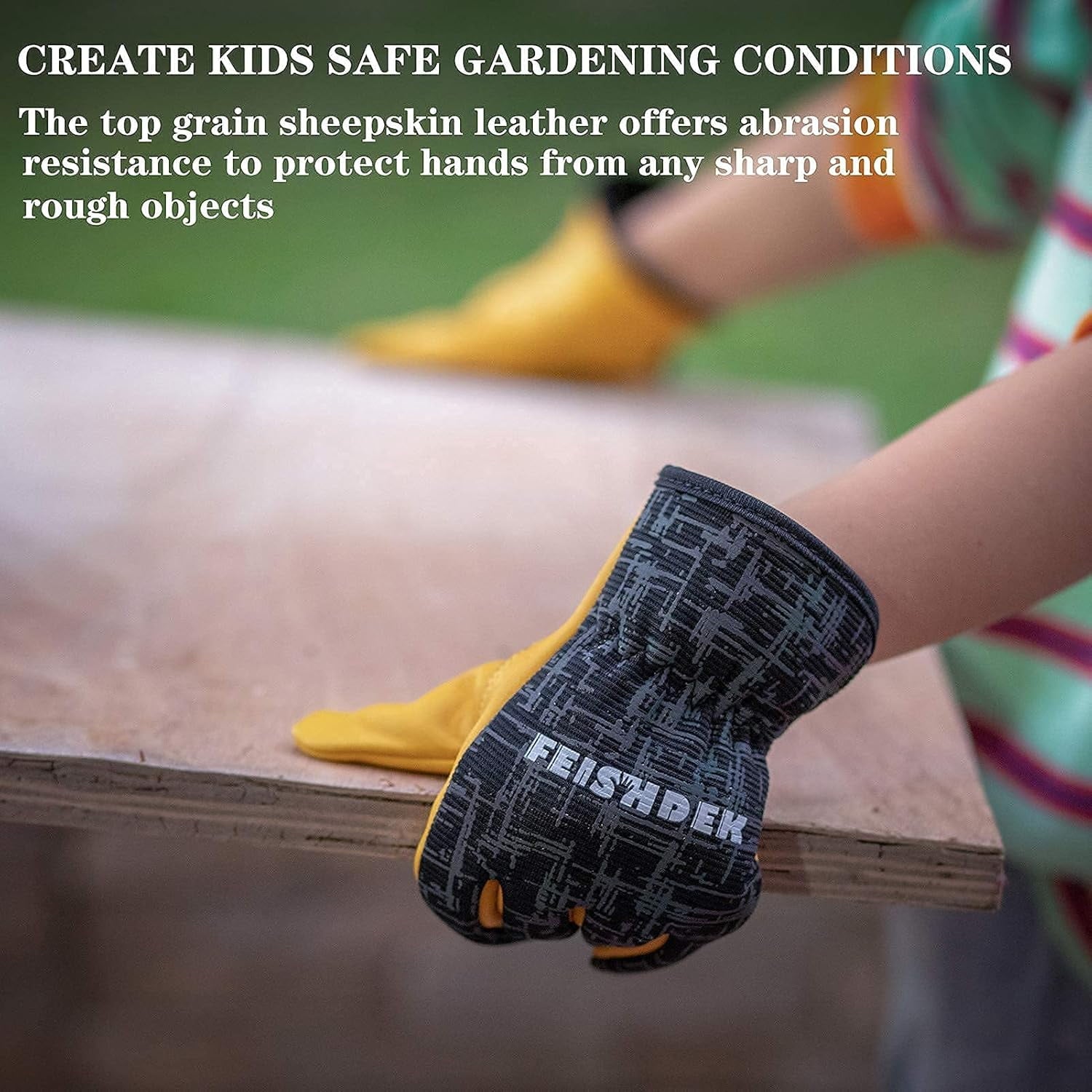 Kids Work Gloves, Genuine Leather Gardening Gloves for Children, Breathable Safety Gloves with Reflective Strips for ... - Image 2