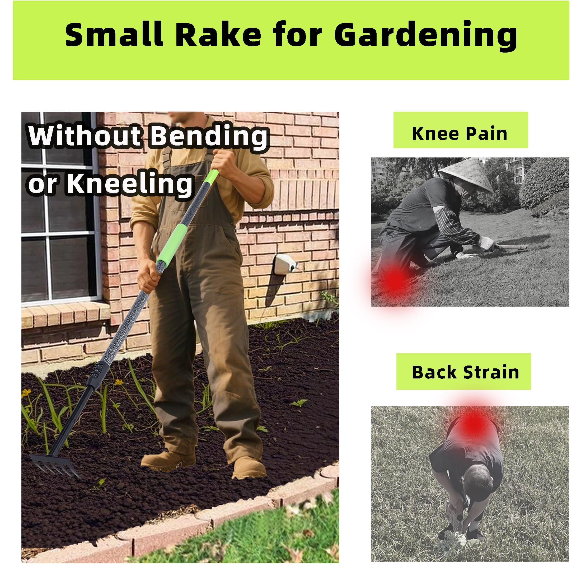 Rake, Small Cultivator with Adjustable le, Weeder Tool for Weeding, Digging,Aerating, Loosening Soil - Image 4
