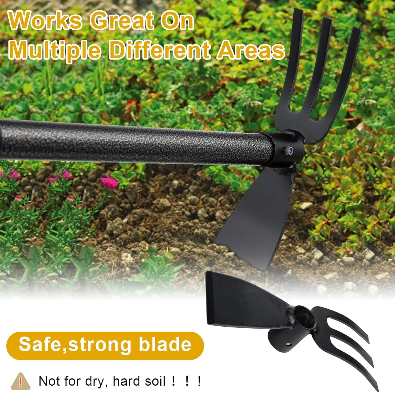 and Cultivator with Double-Head,46" Adjustable Handle Hand Tool, Heavy Duty with Tiller - Image 4