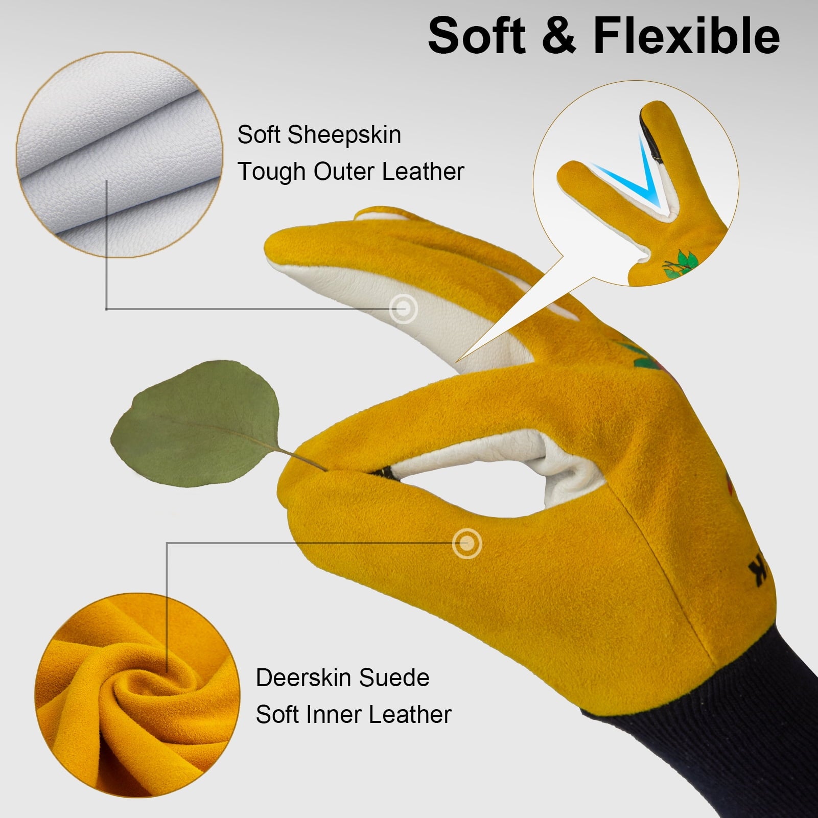 Cactus Gloves Soft Deerskin Women Gardening Glove Thorn Proof for Cacti Handling (Medium) - Image 4