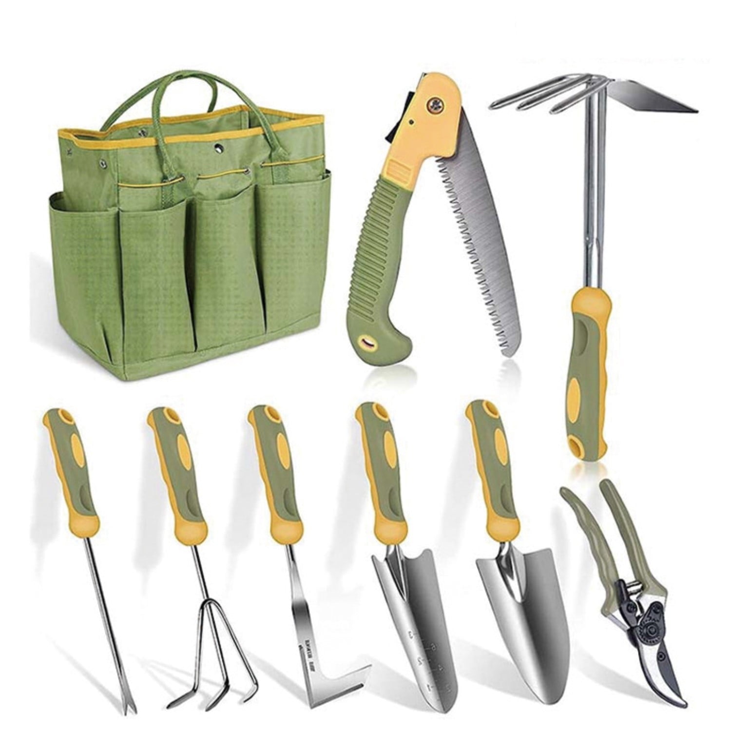 Garden Tool Set, 9 Piece Stainless Steel Rust-Proof Heavy Duty Gardening Tools with Non-Slip Rubber Handle, Durable G...