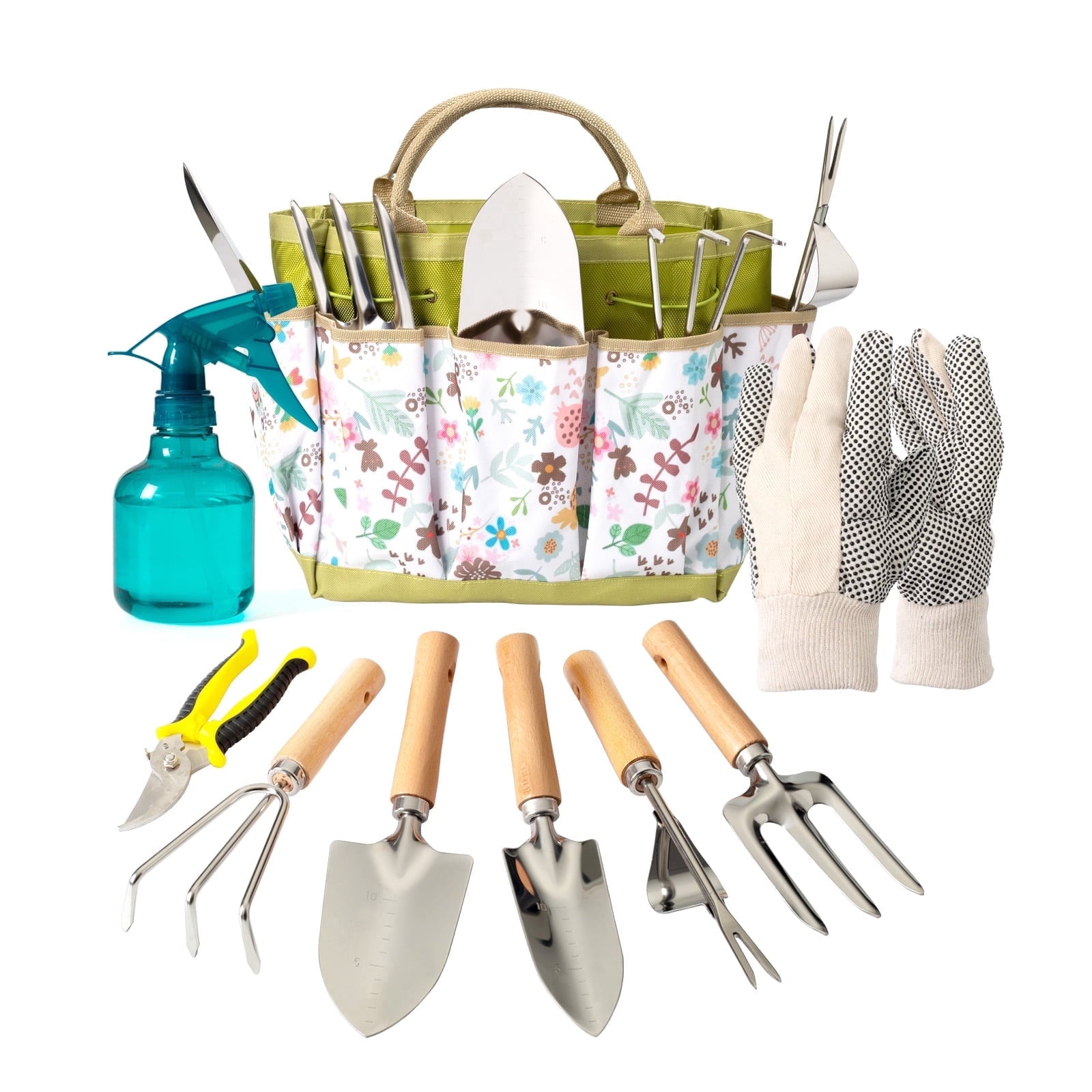 9-Piece Gardening Tools Set with Heavy Duty Rust-Proof Stainless Steel and Organizer Ideal Garden Gift for Women & Me...