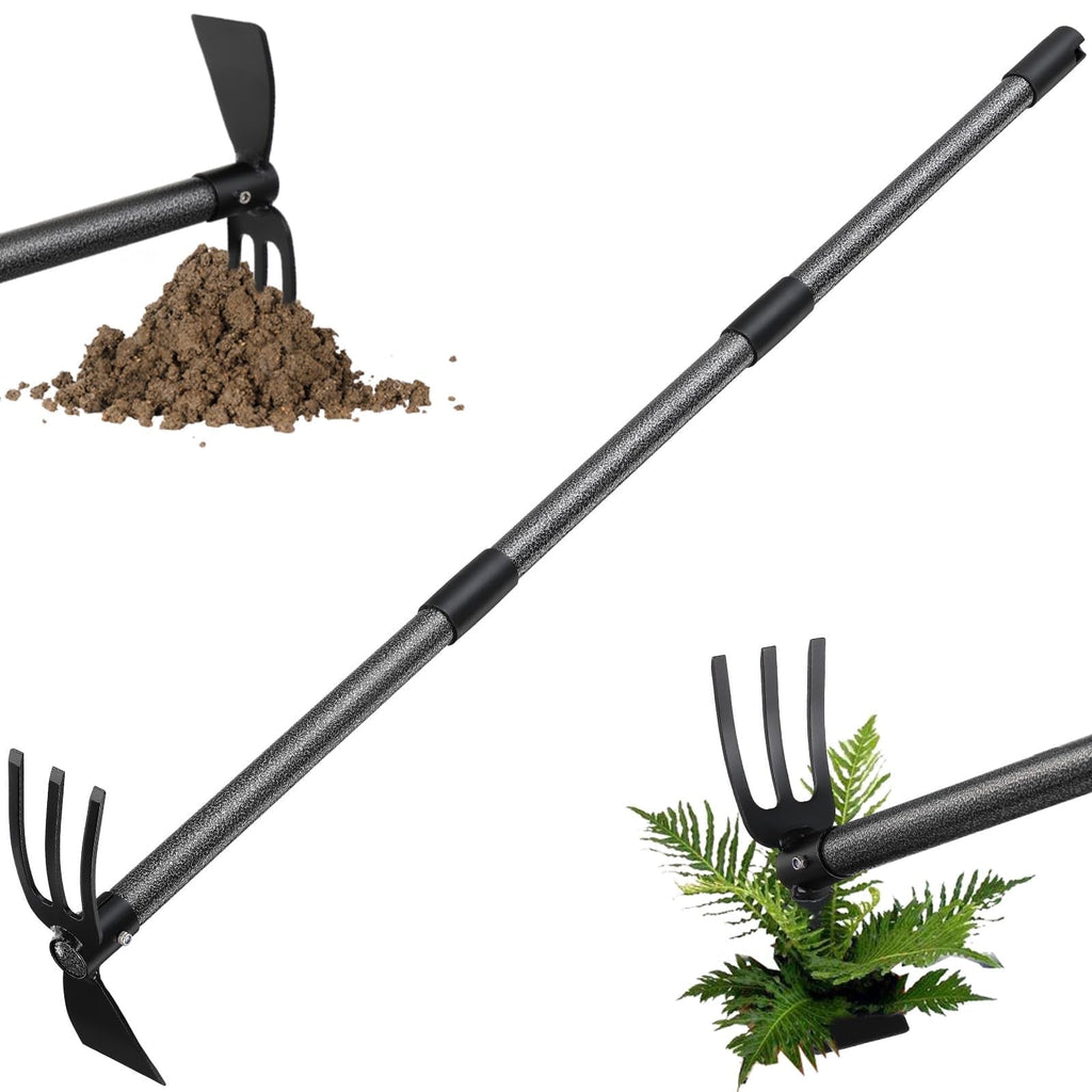 Garden Hoe Tool, Adjustable Heavy Duty Dual-Head Weeding Tool for Weeding, Tilling, Lawn Yard Flower Bed Gardening Tool