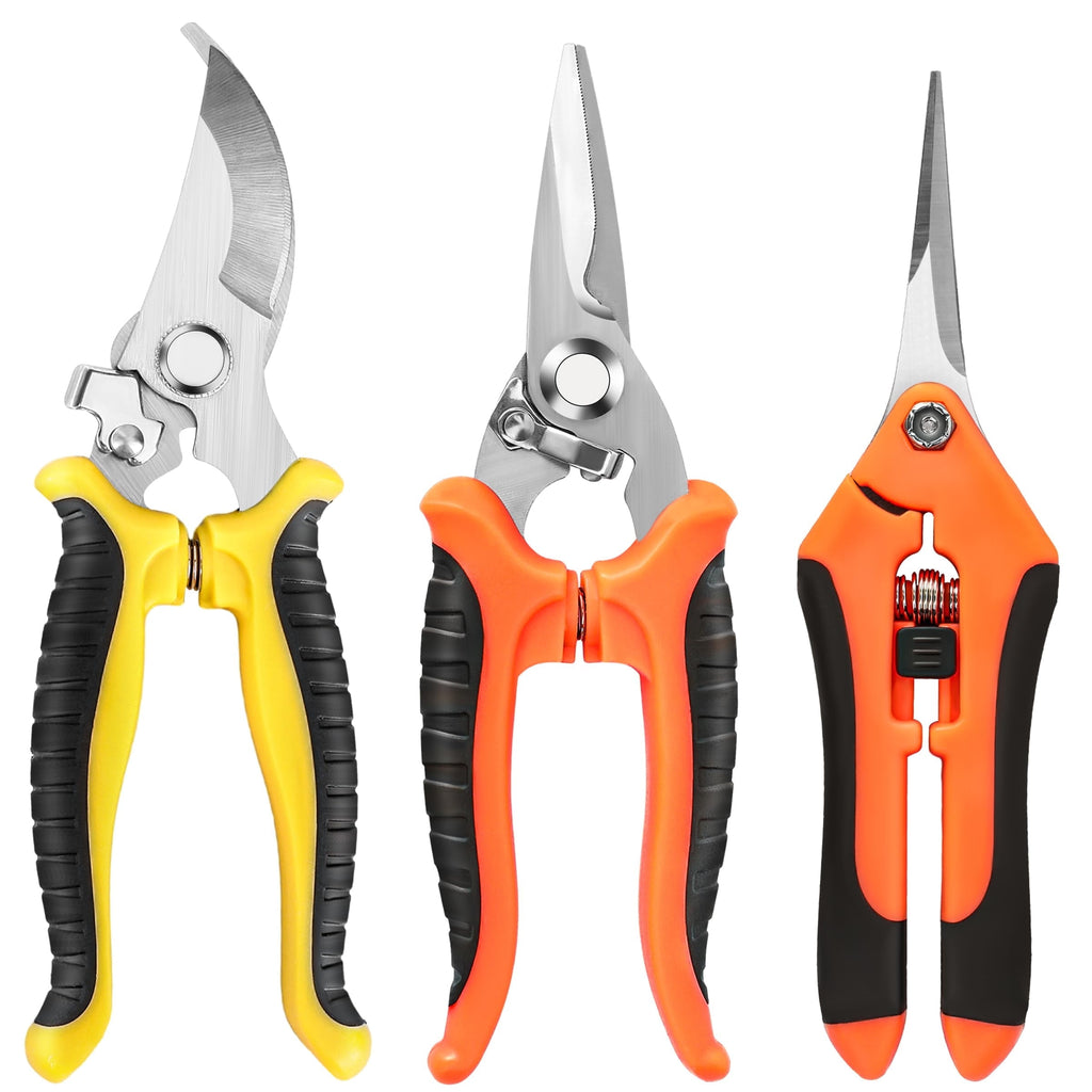 3 Pack Garden Pruning Shears, Stainless Steel Garden Shears, Gardening Shears, Gardening Scissors, Garden Scissors, G...