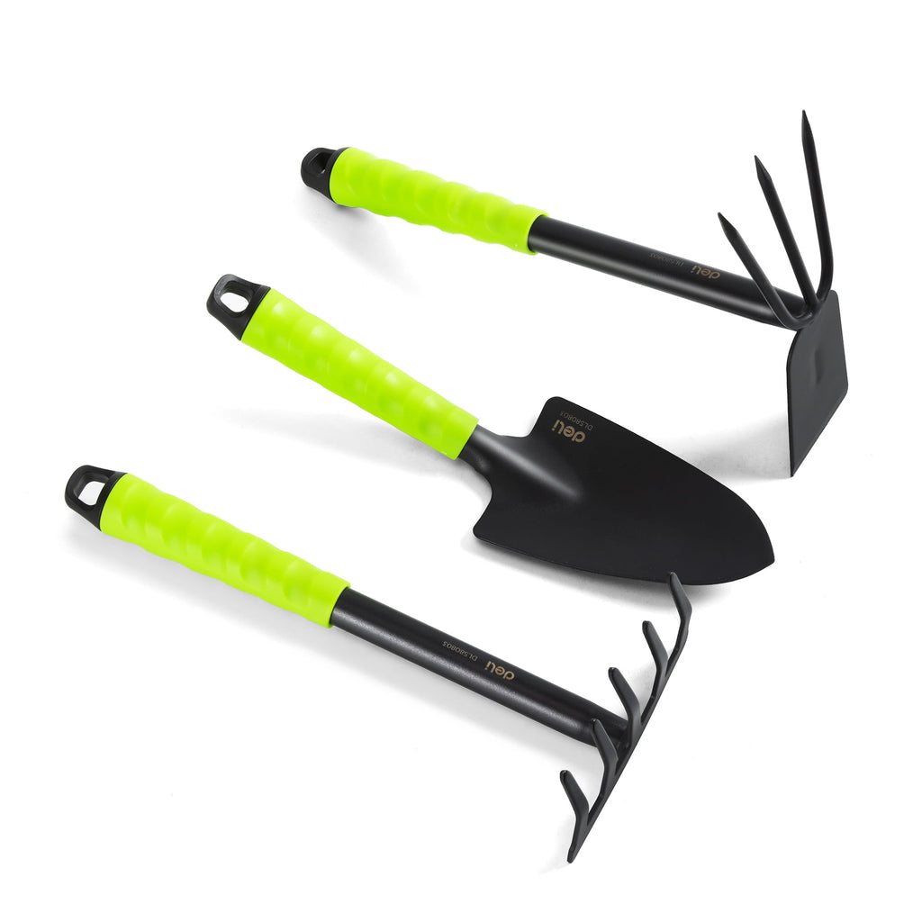 Garden Tools Set 3 Piece Heavy Duty Gardening Hand Tools Kit with Hand Trowel,Hoe and Rake, cate Gift for Planting an...