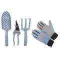 Essentials Blue Floral Gardening Aluminum Tool Set with Trowel, Cultivator, Pruner, and Gloves