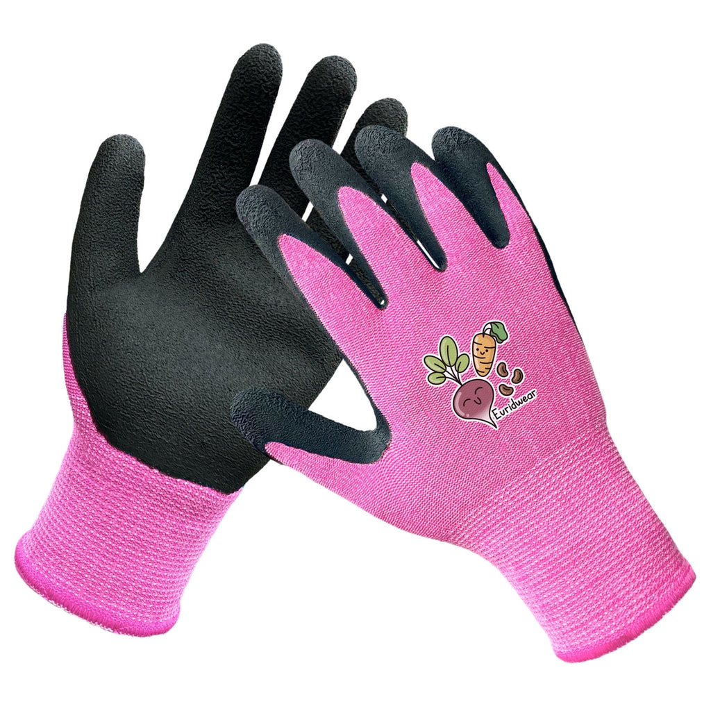 Children Kids Gardening Latex Painting Work Gloves, L (9-12yr), Pink
