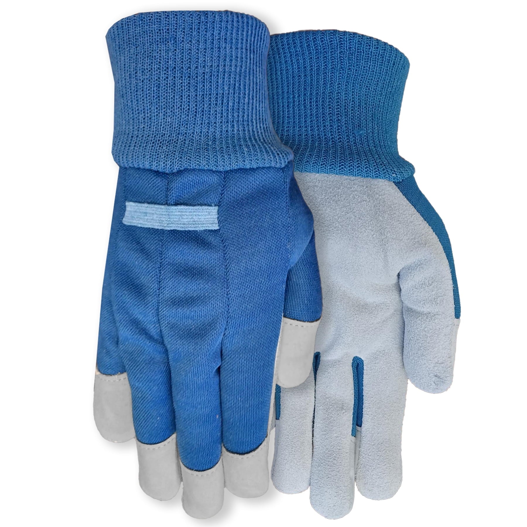 Ladies Leather Glove with Navy Canvas Back and Knit Wrist, Medium