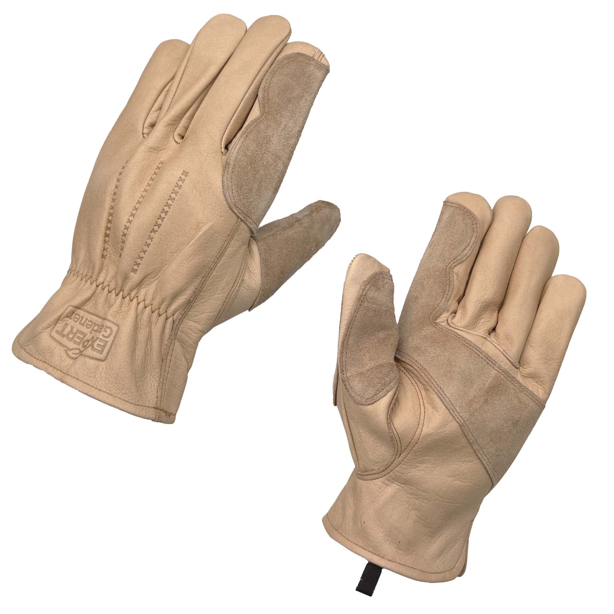 Mens Grain Cowhide Leather Gardening Gloves, Size L
