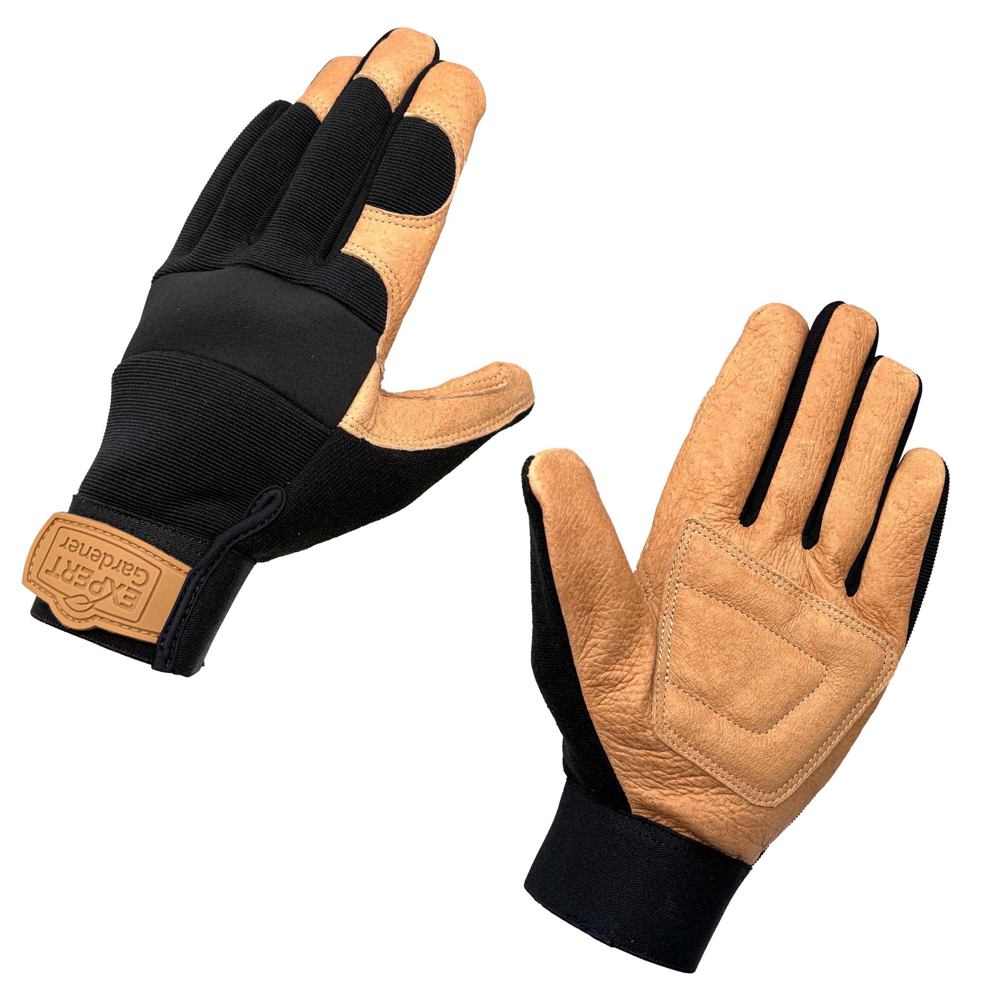 Expert Gardener Mens Pigskin Leather Hybrid Gardening Gloves, Size L