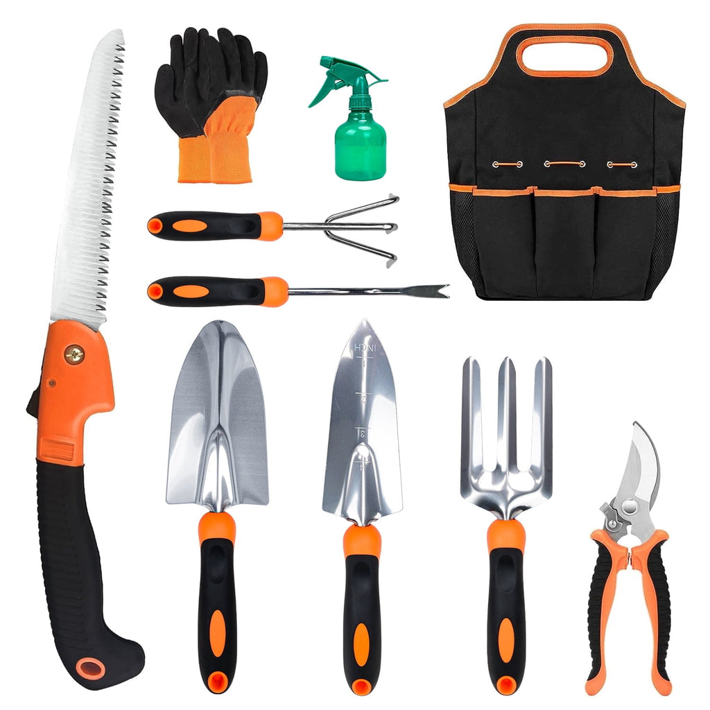 Garden Tool Set, Stainless Steel Heavy Duty Gardening Tool Set, with Non-Slip Rubber Grip, Storage Tote Bag, Outdoor ...