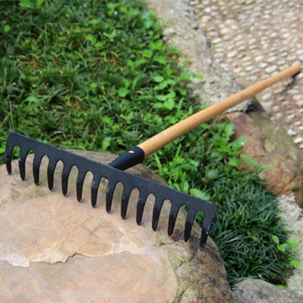 Farming Rake Stainless Steel Rake 14-Tooth Hay Deciduous Rake Pine Soil Rake Garden Gardening Tools Agricultural Farm...