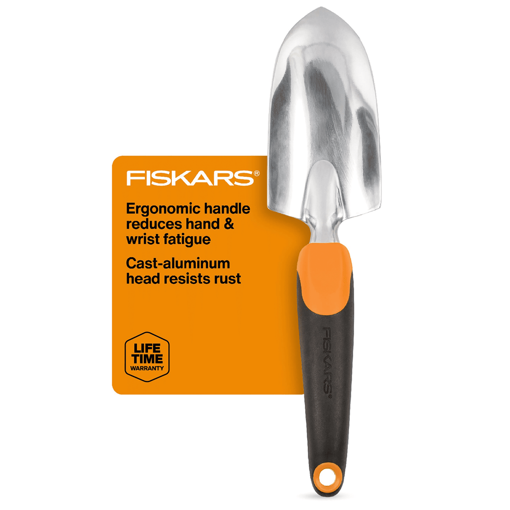 12.25" Cast Aluminum Head, Ergo Flower Bed Trowel, Includes Hang Hole, Black and Orange