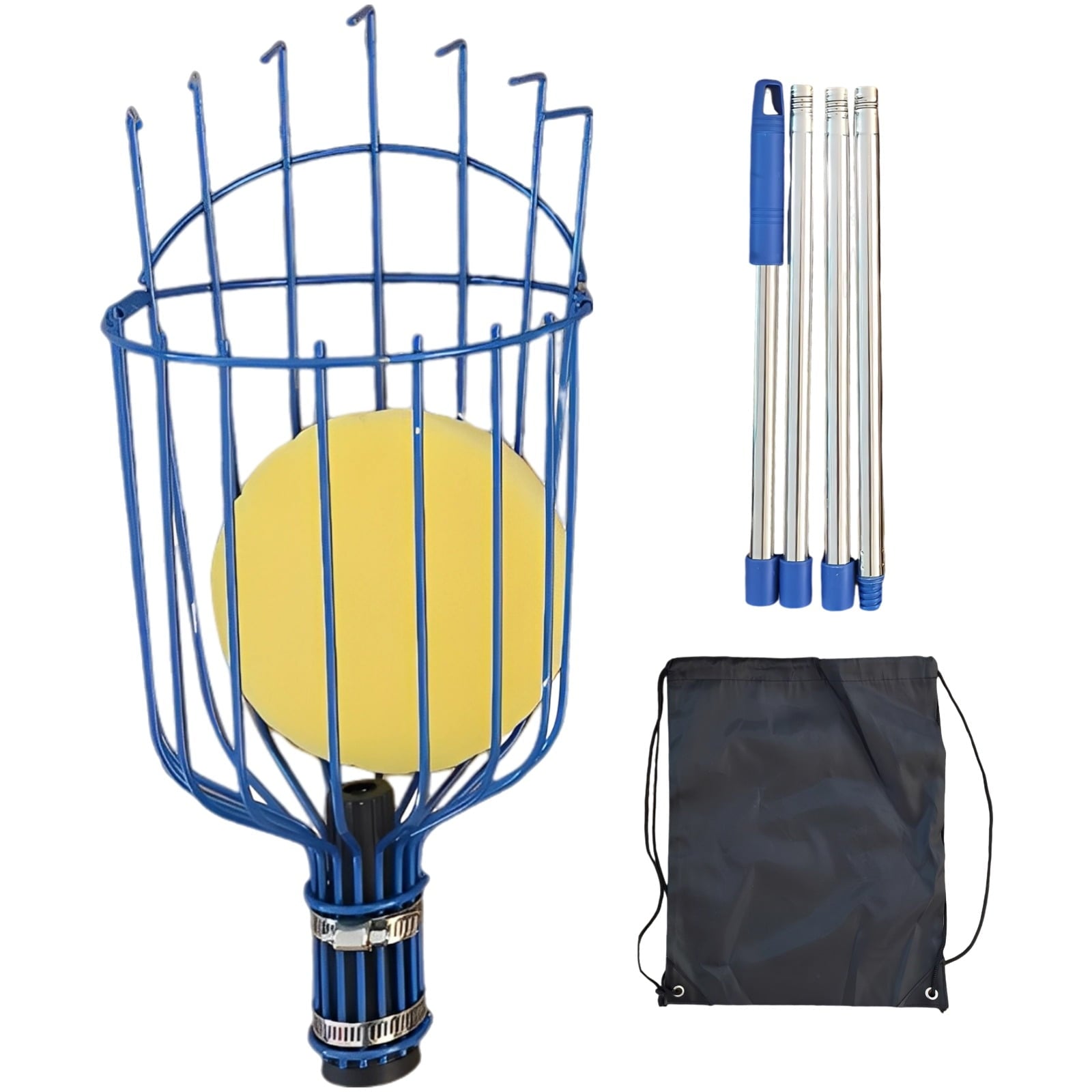 Fruit Picker with 4-Section 5.2 ft / 1.6 m Assembly Pole, 5.5 in / 14 cm Basket, Adjustable Fruits Picker Catcher Tool for, Orange, and More