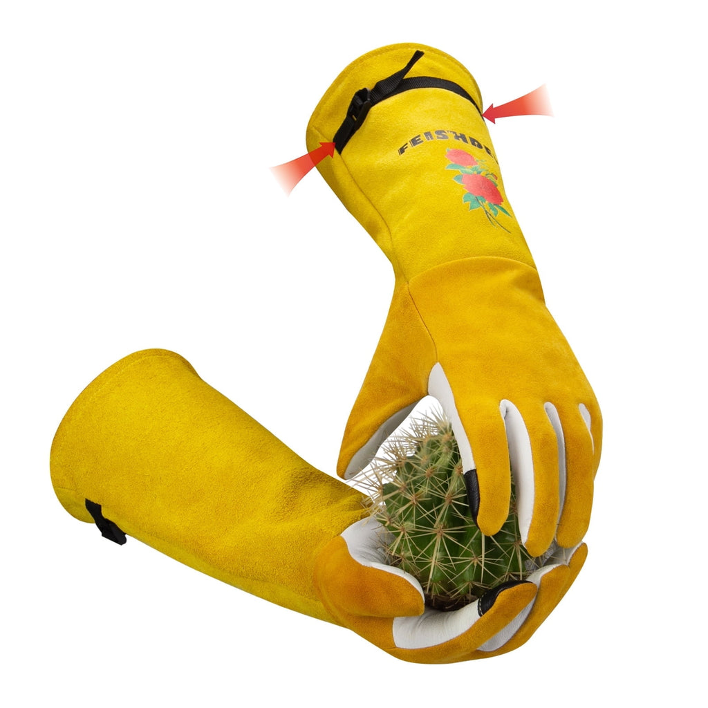 Thorn Proof Long Sleeve Gardening Gloves for Women - 2 Layer Deerskin Suede for Rose Pruning & Cactus Care (Small)