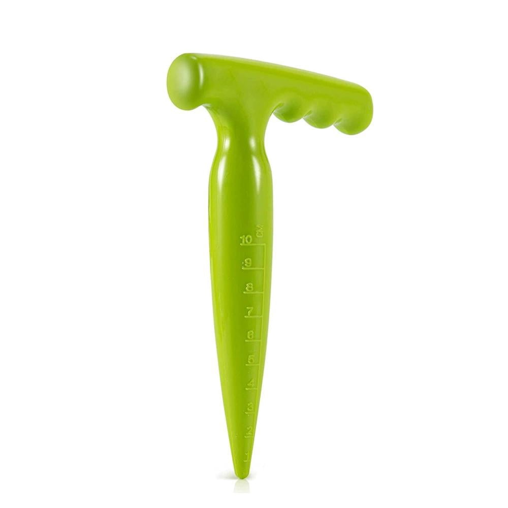 Garden Seed Dispenser and Dibber Set, Adjustable 5-Outlet Seeder, Depth Marked Planting Tool with 10 Plant Labels for Indoor Outdoor Gardeni
