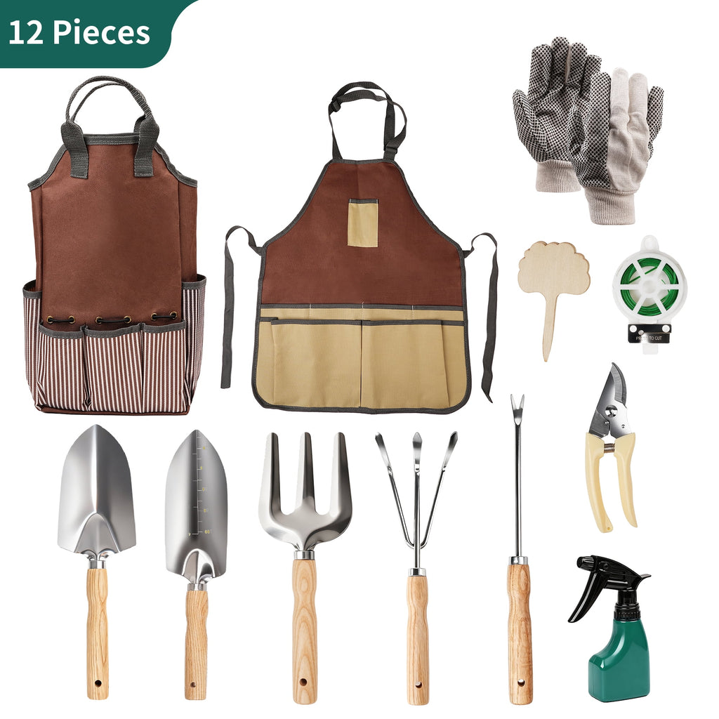 Garden Tool Set, Qissep 12 Piece Stainless Steel Heavy Duty Gardening Tools Set with Ergonomic Handles & Durable Organizer Handbag,Ideal Gar