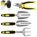 Garden Tools Set 5 Piece Floral Heavy Duty Gardening Tools with Pruning Shears / Hand Trowel / Transplanter / Hand Ra...