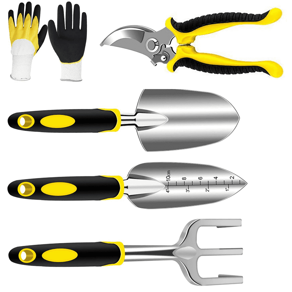 Garden Tools Set 5 Piece Floral Heavy Duty Gardening Tools with Pruning Shears / Hand Trowel / Transplanter / Hand Ra...