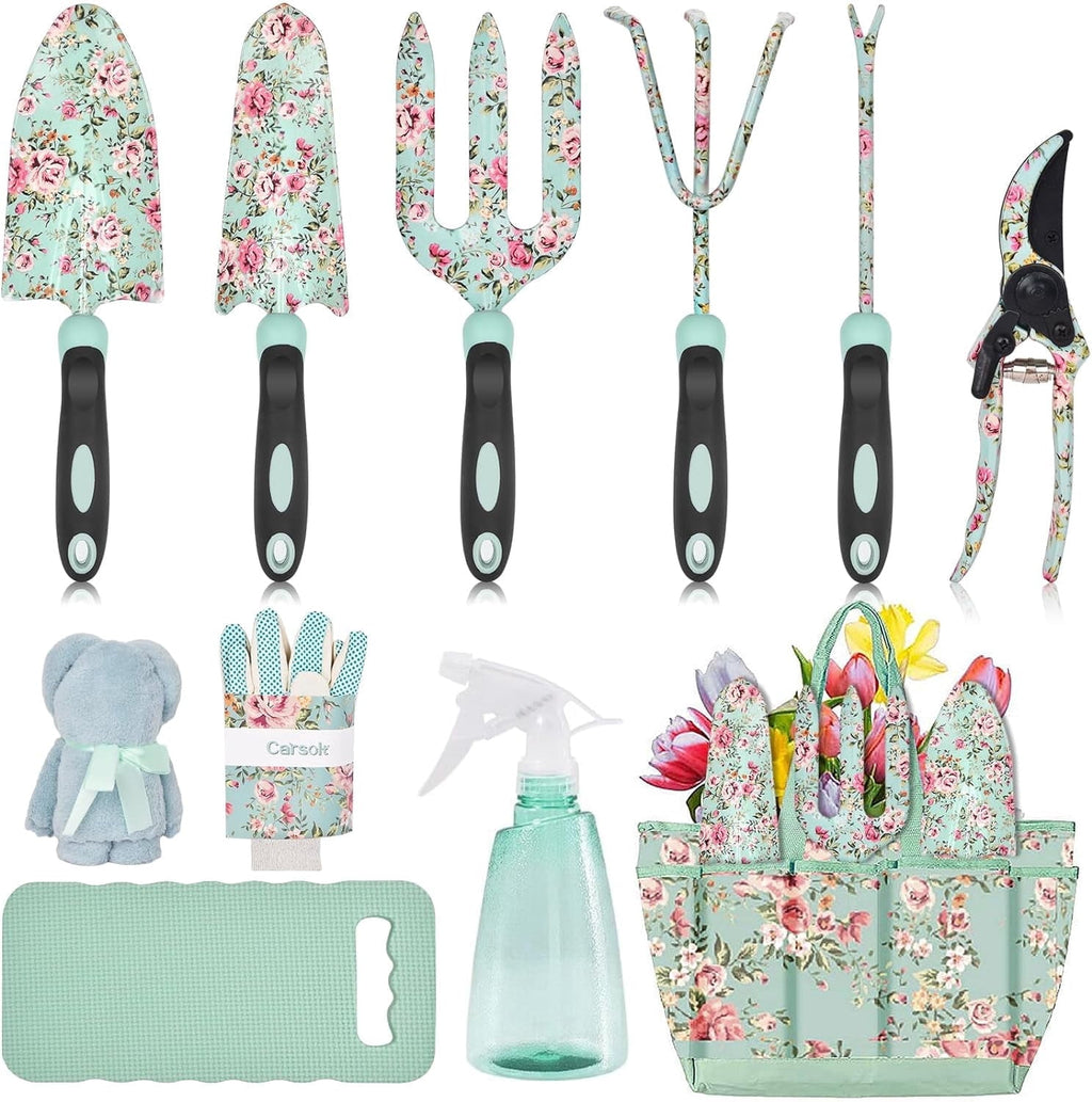 Garden Tools Set, 11 Pcs Heavy Duty Floral Gardening Tools Kit with Non-Slip Rubber Handle, Special Gardening Gifts f...