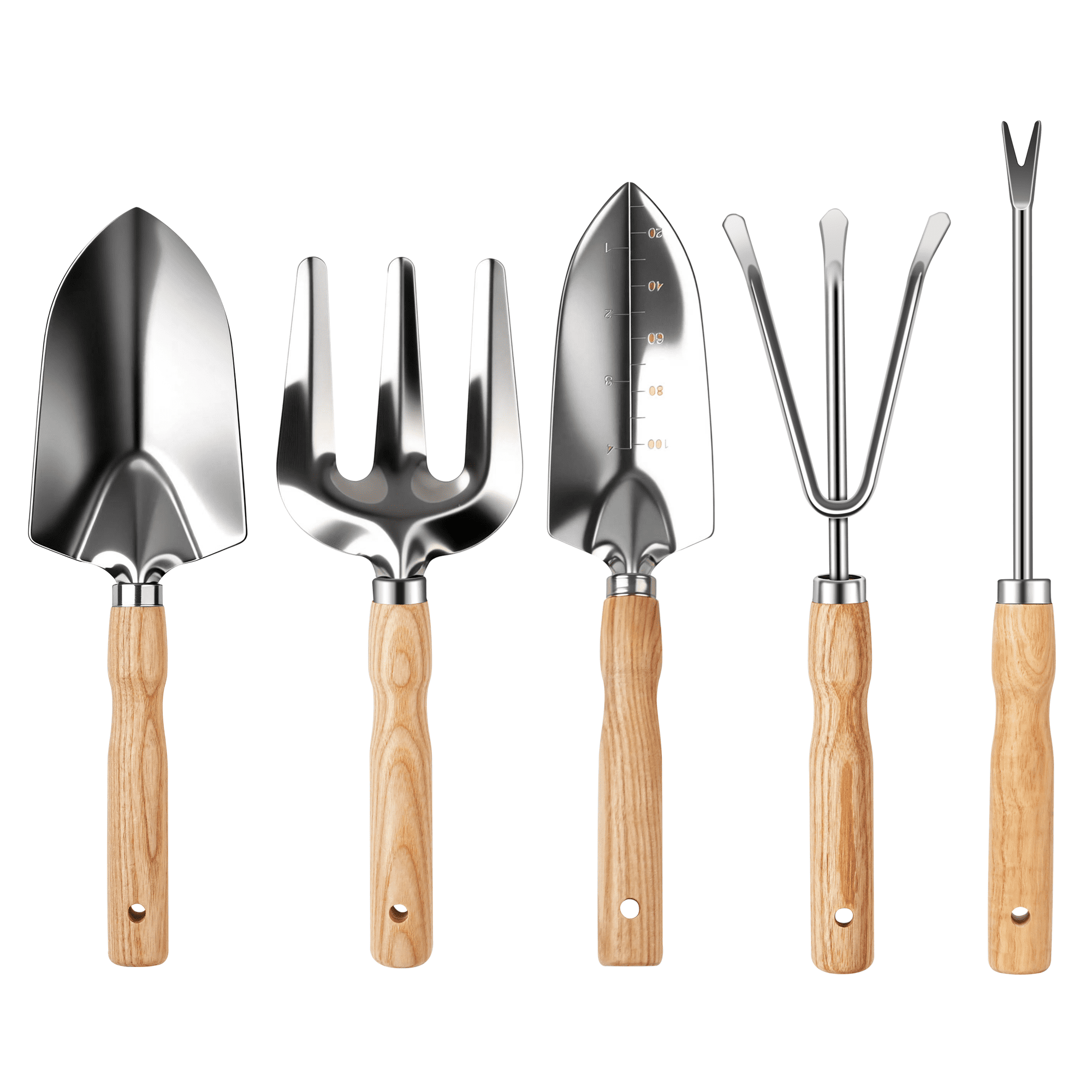 Gardening Tool Set, 5 Pack Gardening Hand Tools Includes Trowel, Transplanter, Cultivator, Weeder, and Hand Rake with Ergonomic Handle, Stai