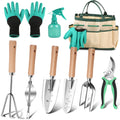 Gardening Tools 9 Piece Heavy Duty Gardening Hand Tools with Fashion and Durable Garden Tools Organizer Handbag,Rust-...