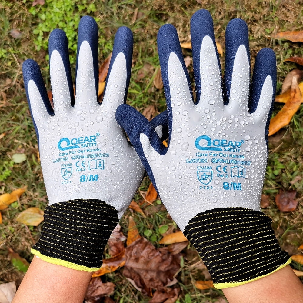 Gardening Work Glove, Latex Rubber Fully Coated, Knitted Liner, Flexible, Water/Mud Proof For Palm and Back, Anti-Sli...