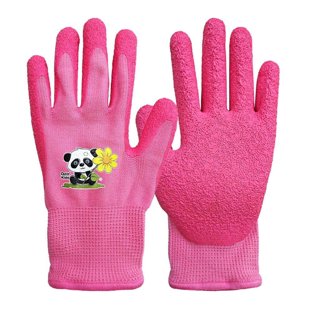 Girls Pink Garden Gloves,3-6 Years Toddler, DIY, Kindergarten,Outdoor, Soft Knitted Liner, Palm Natural Rubber Coated For Water and Dirty Re