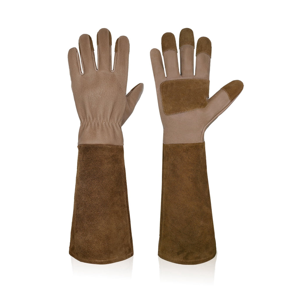 Pruning Gloves Long for Men & Women, Pigskin Leather Rose Gardening Gloves, Medium, Brown