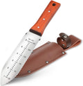 HAUSHOF Hori Hori Garden Knife 7Stainless Steel Serrated Blade with Cutting Edge, Gardening Tool with Leather Sheath for Weeding, Planting,