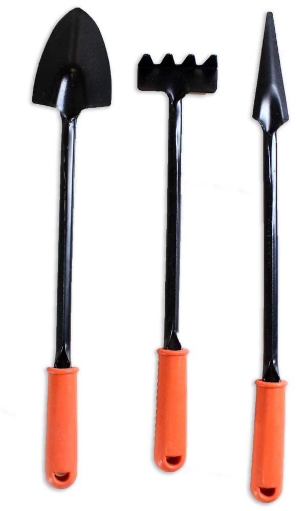 HOMEGARDEN 3 Piece Long Handled Mini Garden Tools Set | 7.5" (19 cm) to 9" (22.8 cm) Steel Tools | Rubber Handles | F...