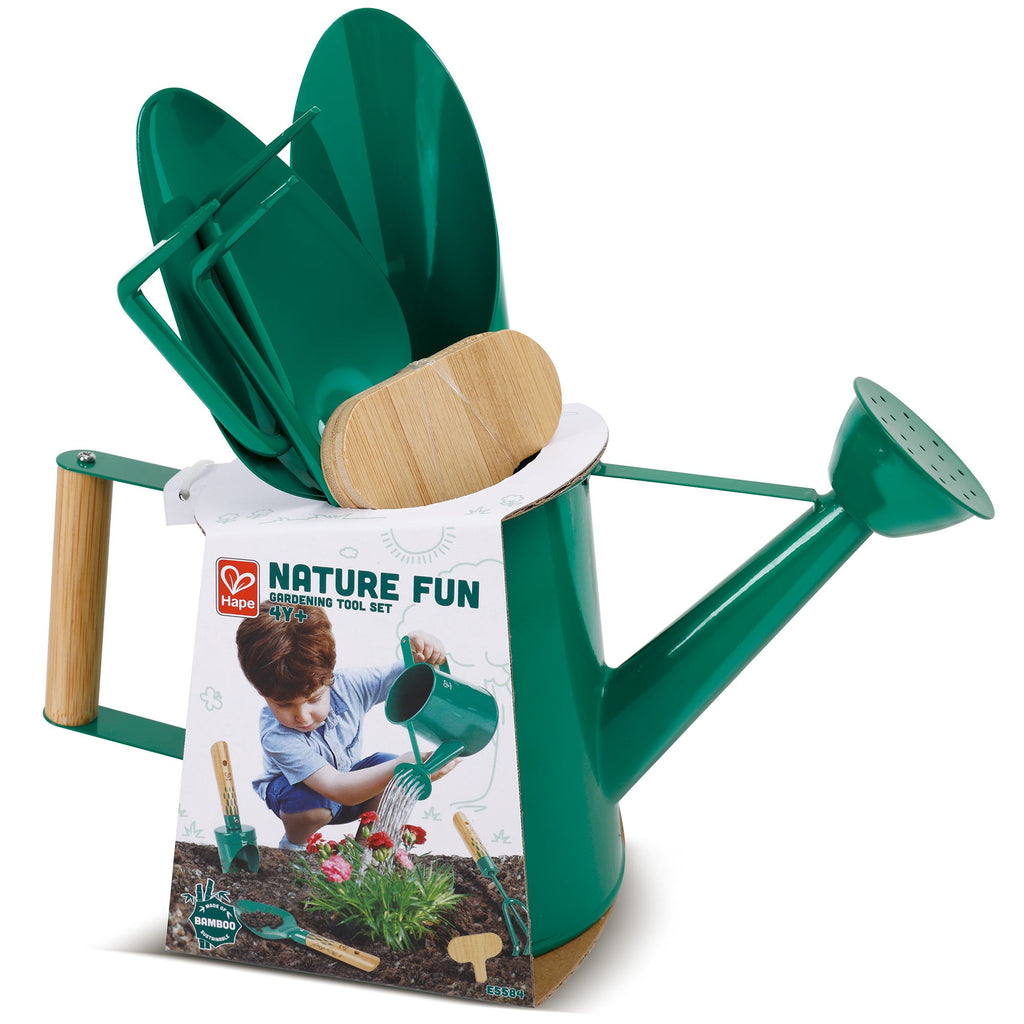 Hape: Nature Fun - Gardening Tool Set - Green 6pc Set, Bamboo & Metal, Water Can & Tools, Sturdy Enough To Use In The Garden, Outdoor Toy, K