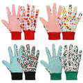 Hengguang 4 Pairs Gardening Gloves for Women, Floral Gardening Gloves for Ladies Women, Garden Gloves with Non-Slip Dots, Elastic Cuffs for