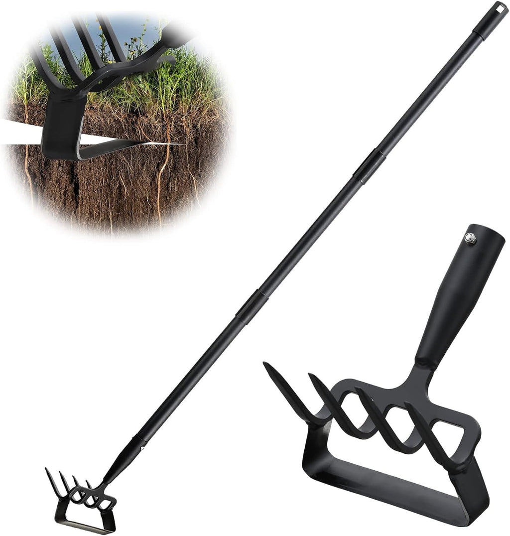 Stirrup Cultivator for Weeding with 73" Adjustable Long Shank, 2-in-1 Heavy Duty and Rake Cultivator for Digging, Loo...