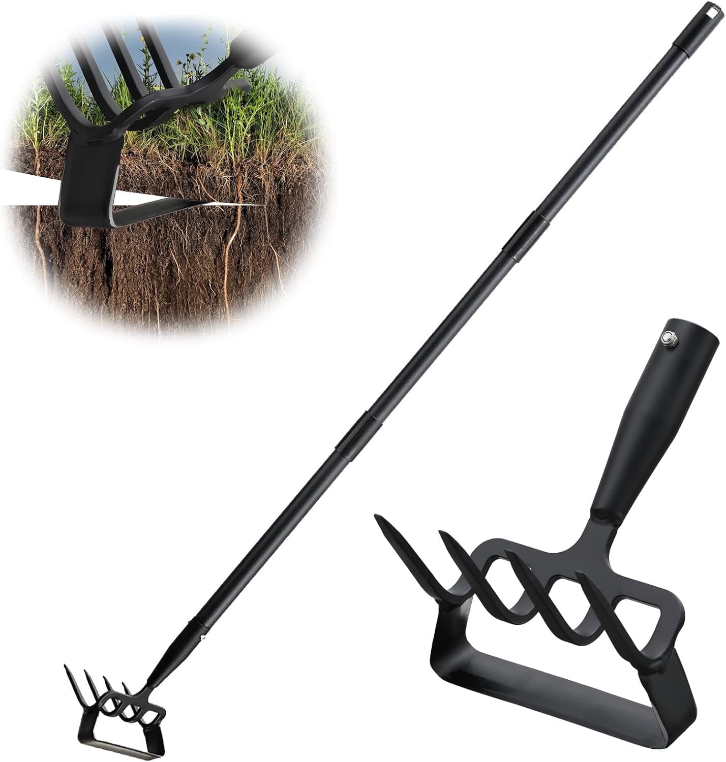 Stirrup Cultivator for Weeding with 73" Adjustable Long Shank, 2-in-1 Heavy Duty and Rake Cultivator for Digging, Loo...