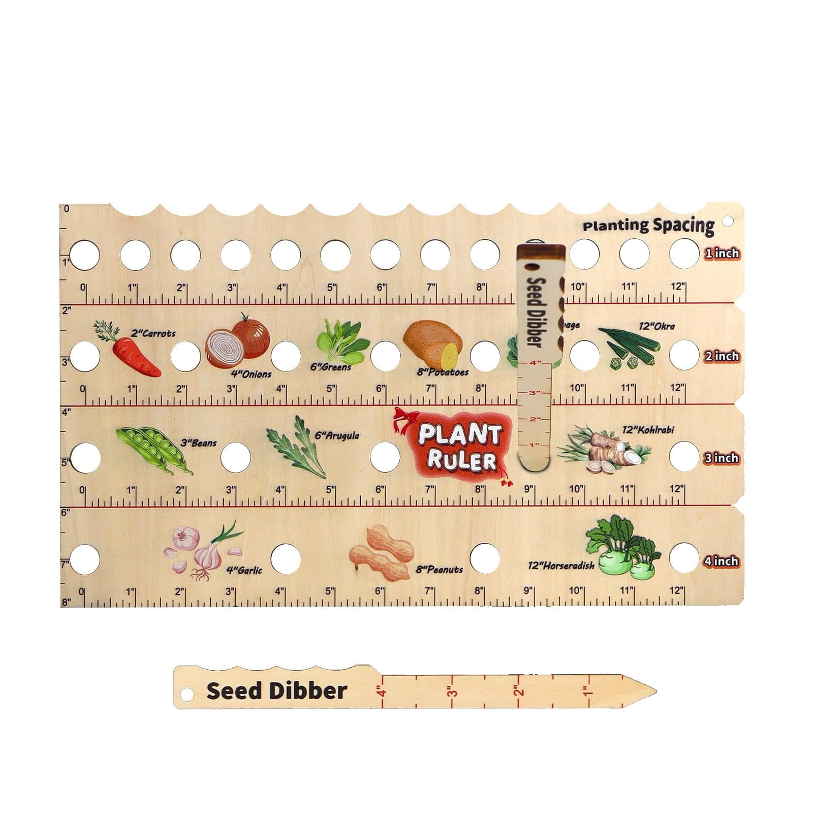 Spacer Tool Seeder Planting Ruler – Seeding Spacing Ruler Template with Plant Dibble, Precise Planting for Vegetable,...