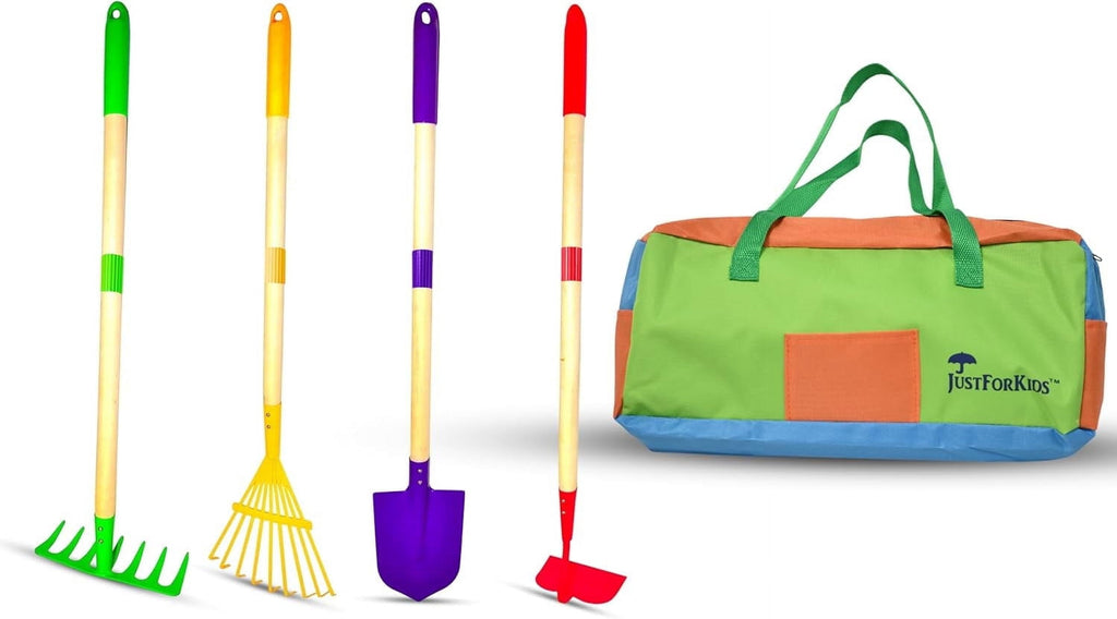 G & F JustForKids Garden Tool Set, 4-Piece, Detachable & Portable, 2-Pack with Travel Bag, Ages 5+