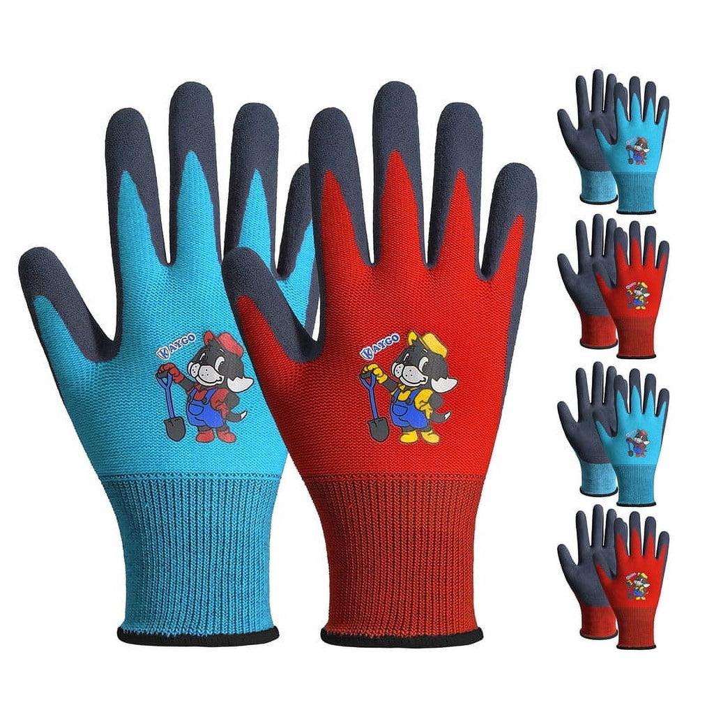 Kids Gardening Gloves 4 Pairs - Polyester Seemless Knitted with Latex Sandy Finish Coating, Ideal for Kids Gardening,...