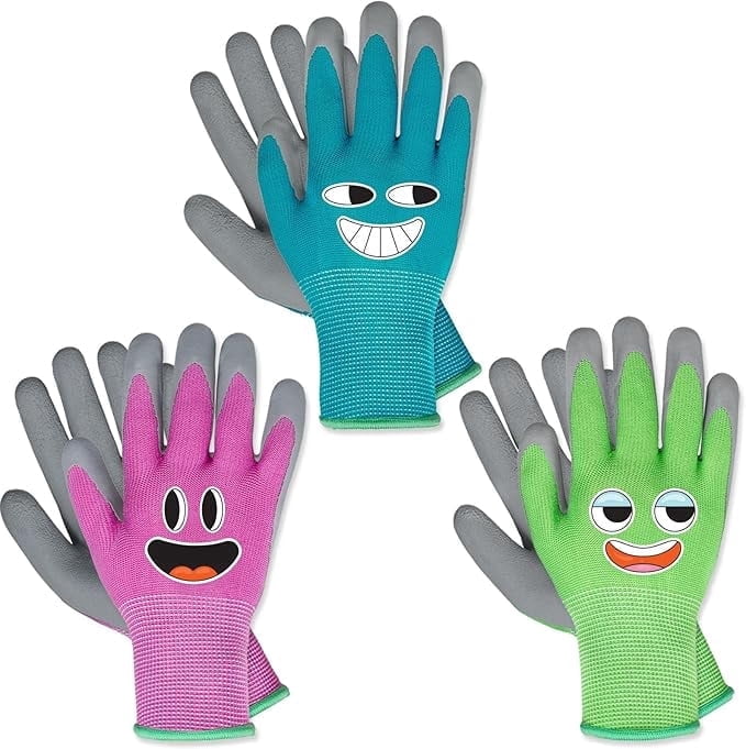 3 Pairs Kids Gardening Gloves for Age 6-8, Toddler Rubber Coated Garden Gloves, Kids Work Gloves, for Children, Boys ...