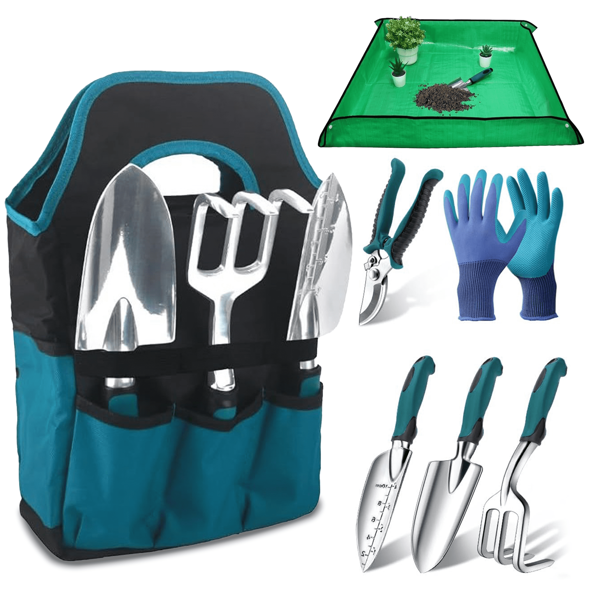 KEYAHAPPY Garden Tools, 7 Piece Gardening Tools Set with Storage Bag, Rust-Proof & Heavy-Duty Gardening Essentials, Ideal Gifts for Women &
