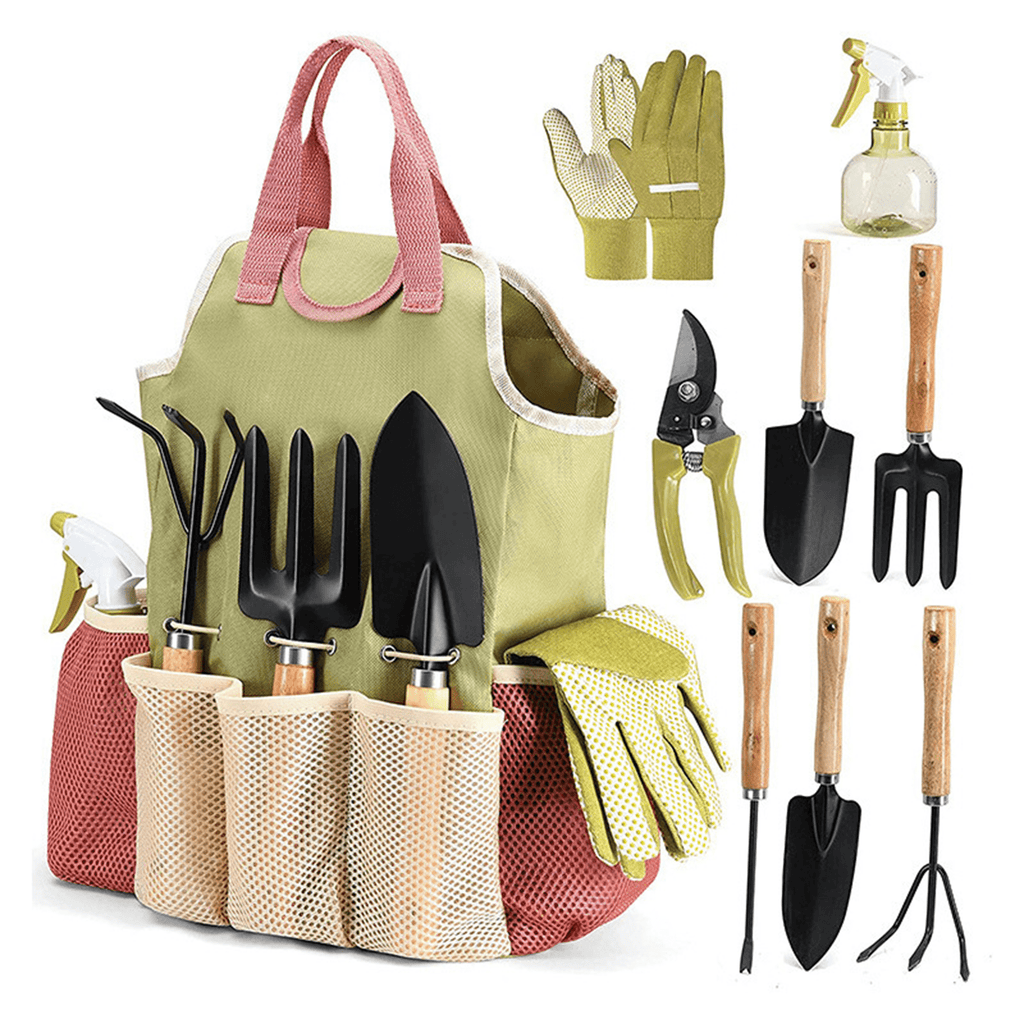 Garden Tools Set, 9 Piece Gardening Tools with Fashion Bag, Rust-Proof & Heavy-Duty Gardening Supplies Kit Ideal Gard...
