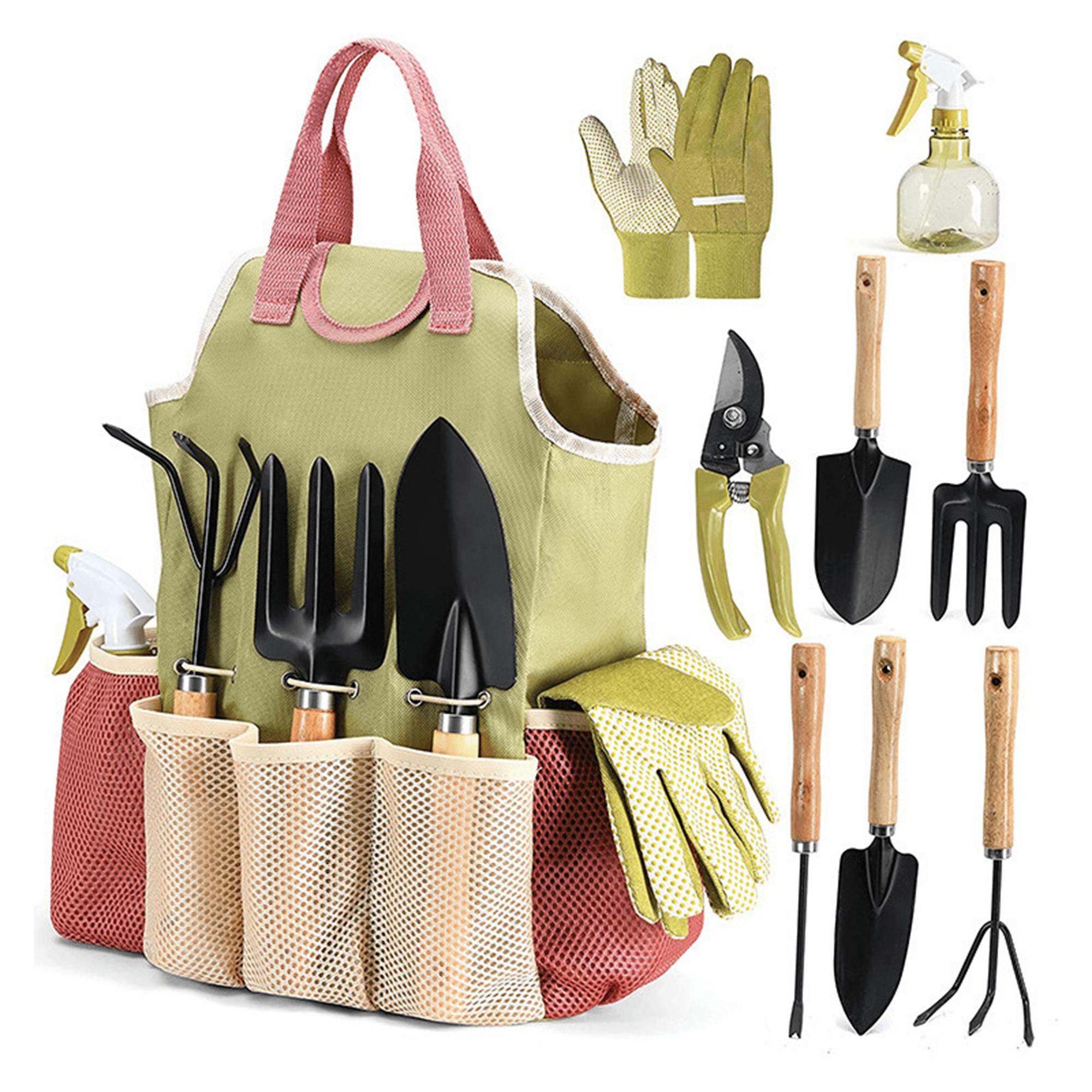 Garden Tools Set, 9 Piece Gardening Tools with Fashion Bag, Rust-Proof & Heavy-Duty Gardening Supplies Kit Ideal Gard...