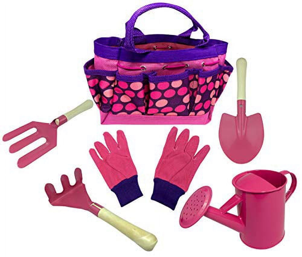 Kids Gardening Tool Set - Real Metal Child Sized Hand Tools with Wooden Handles & Safety Edges; Shovel, Rake & Pitch ...